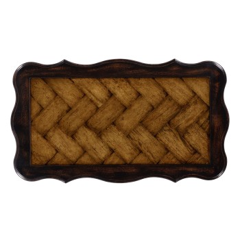 French style black finish end table parquet top