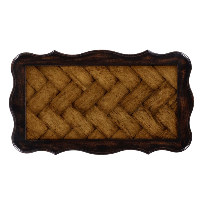 French style black finish end table parquet top