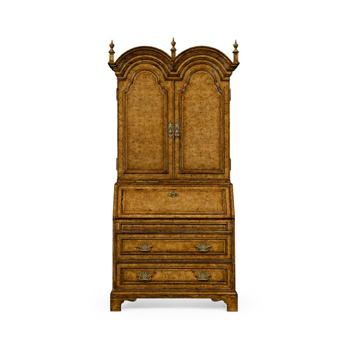 Queen Anne Pollard Veneer Bureau Cabinet (Wooden Doors)