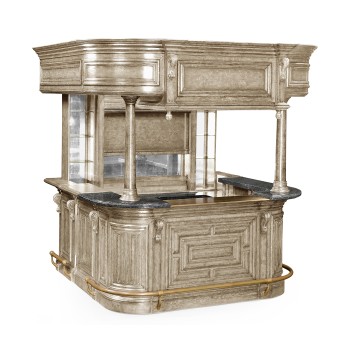 Complete Linenfold Grey Oak Home Bar