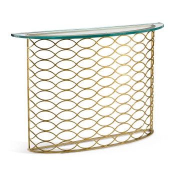 Interlaced Gilded & Glass Demilune Console