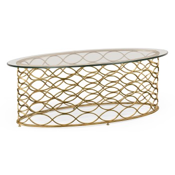 Interlaced gilded & glass oval coffee table