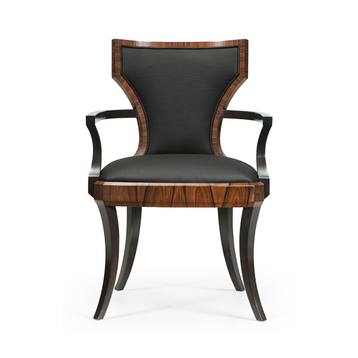 Full Back Art Deco Satin Santos Dining Arm Chair