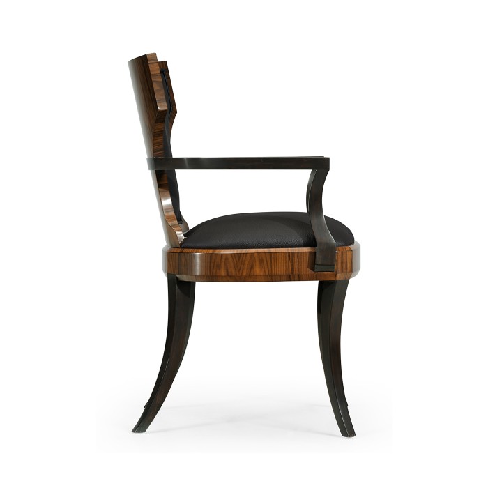 Full Back Art Deco Satin Santos Dining Arm Chair