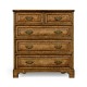 George II style burl oak chest of five drawers