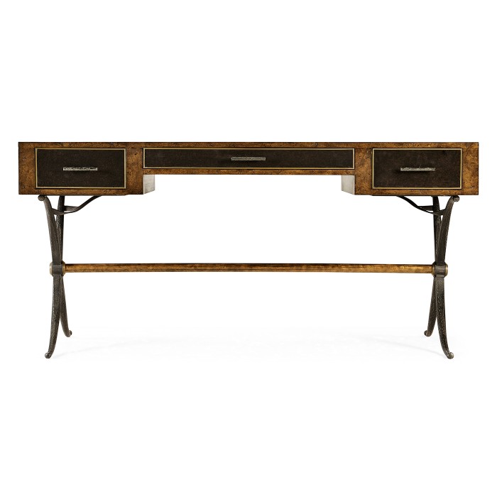 Hammered Iron Bureau Plat with Black Leather Inserts