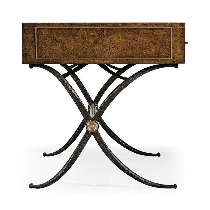 Hammered Iron Bureau Plat with Black Leather Inserts