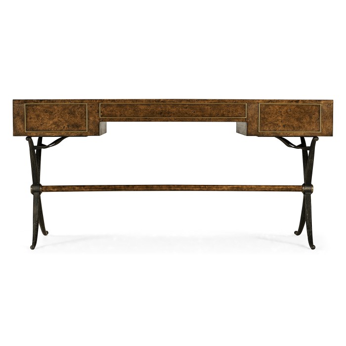 Hammered Iron Bureau Plat with Black Leather Inserts