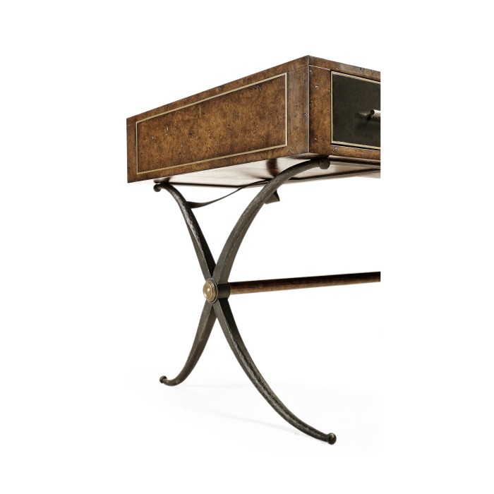 Hammered Iron Bureau Plat with Black Leather Inserts