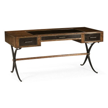 Hammered Iron Bureau Plat with Black Leather Inserts