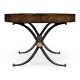 Hammered iron and burl oval coffee table