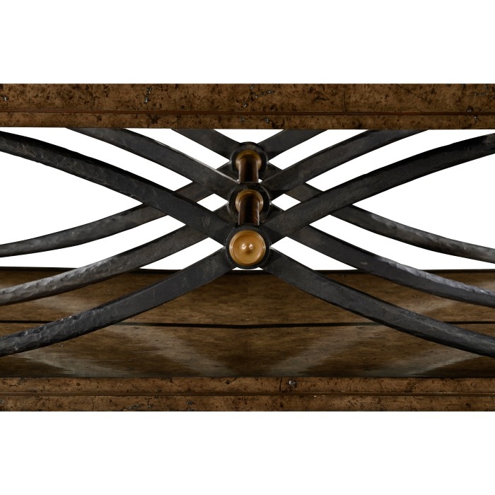 Hammered Iron and Burl Square Coffee Table