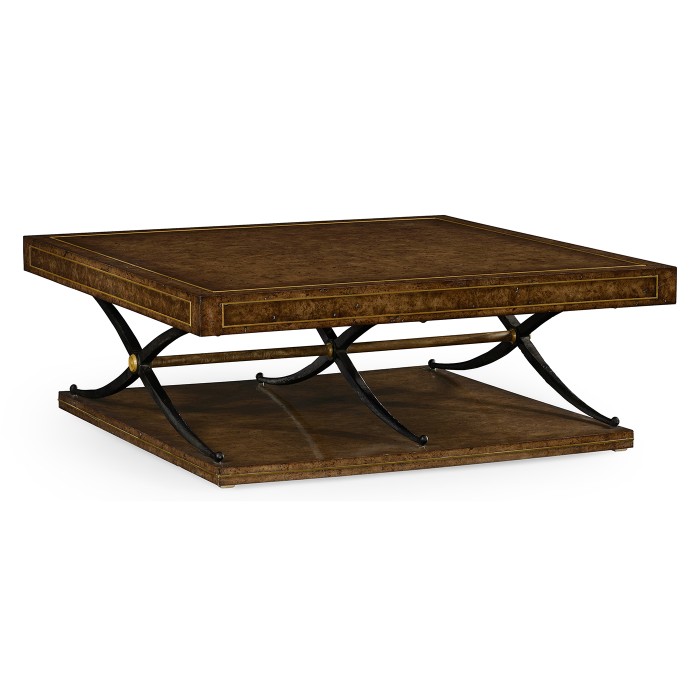 Hammered Iron and Burl Square Coffee Table