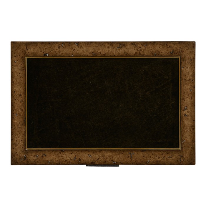 Rustic Burl Oak and Leather Chest of Three Drawers