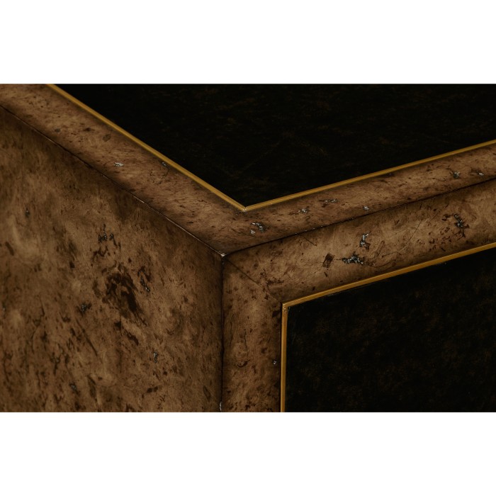 Rustic Burl Oak and Leather Chest of Three Drawers