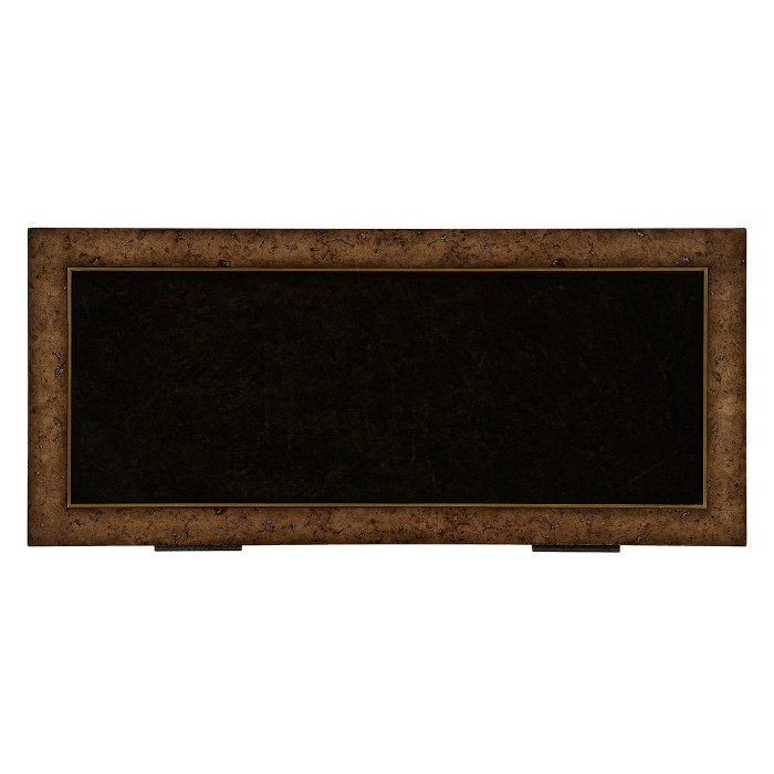 Rustic burl oak and leather chest of four drawers