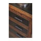 Rustic burl oak and leather chest of four drawers