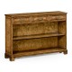 George II style burl oak bookcase with drawers