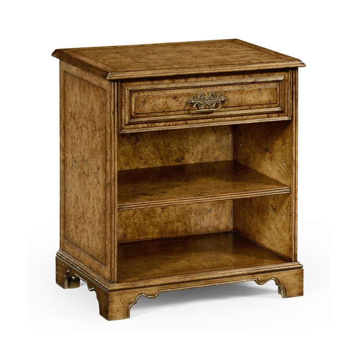 George II Style Burl Oak Beside Table with Drawer