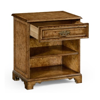 George II Style Burl Oak Beside Table with Drawer