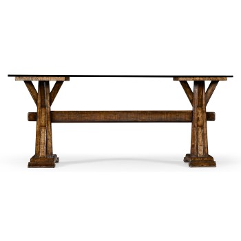 Country living style walnut desk with glass top