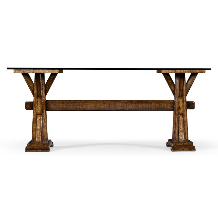 Country living style walnut desk with glass top