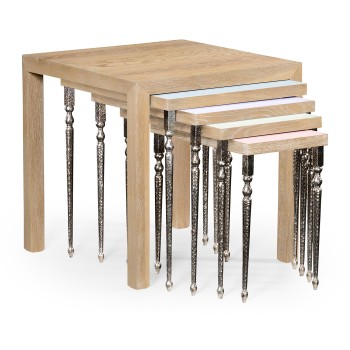 Oak and hammered iron coloured nest of tables