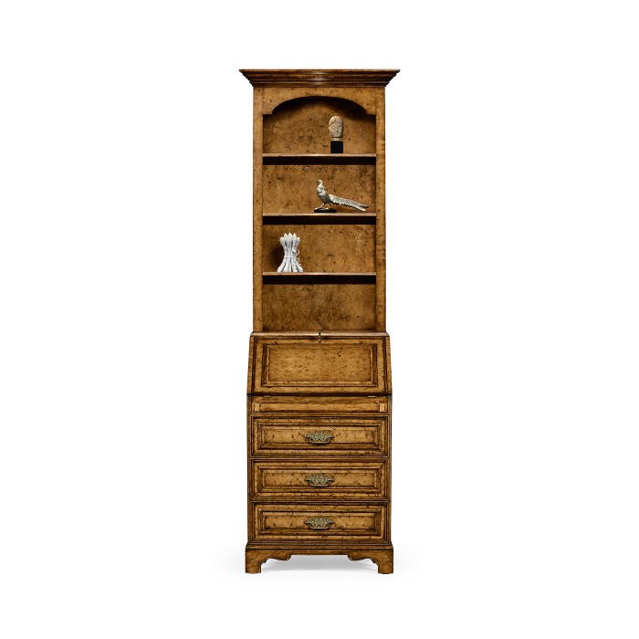 Burl oak slender bookcase bureau