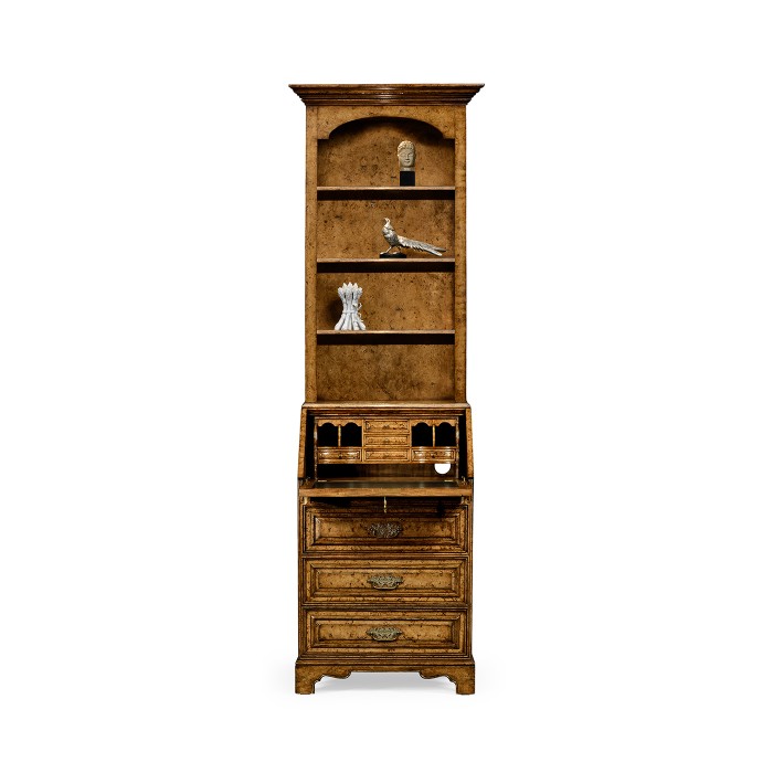 Burl oak slender bookcase bureau