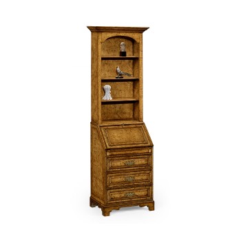 Burl oak slender bookcase bureau