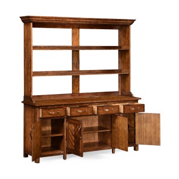 Heavily distressed parquet welsh dresser with strap handles