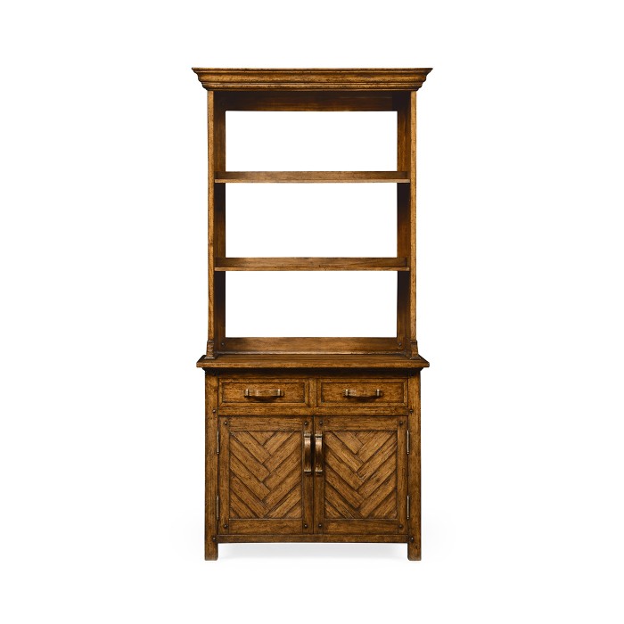 Plank walnut narrow dresser with strap handles