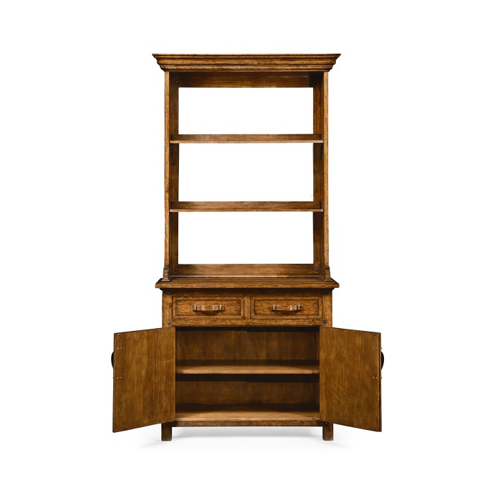 Plank walnut narrow dresser with strap handles