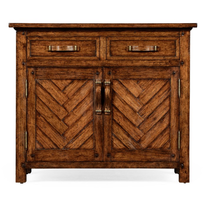 Plank walnut cabinet or dresser base with strap handles
