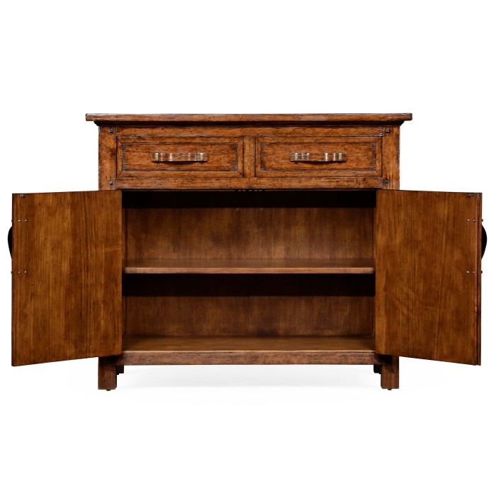 Plank walnut cabinet or dresser base with strap handles