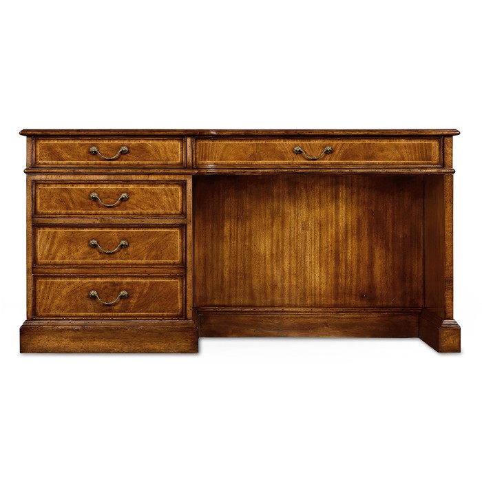 Crotch walnut compact single pedestal desk
