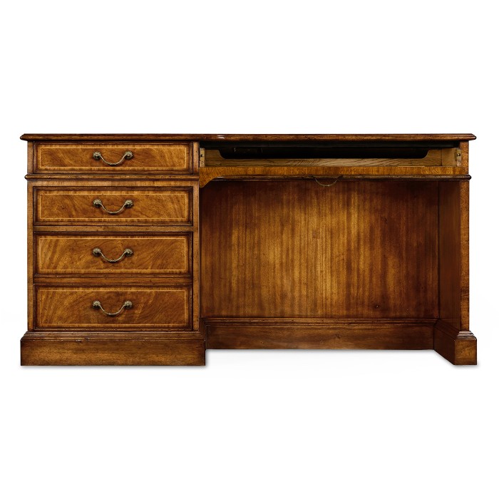 Crotch walnut compact single pedestal desk