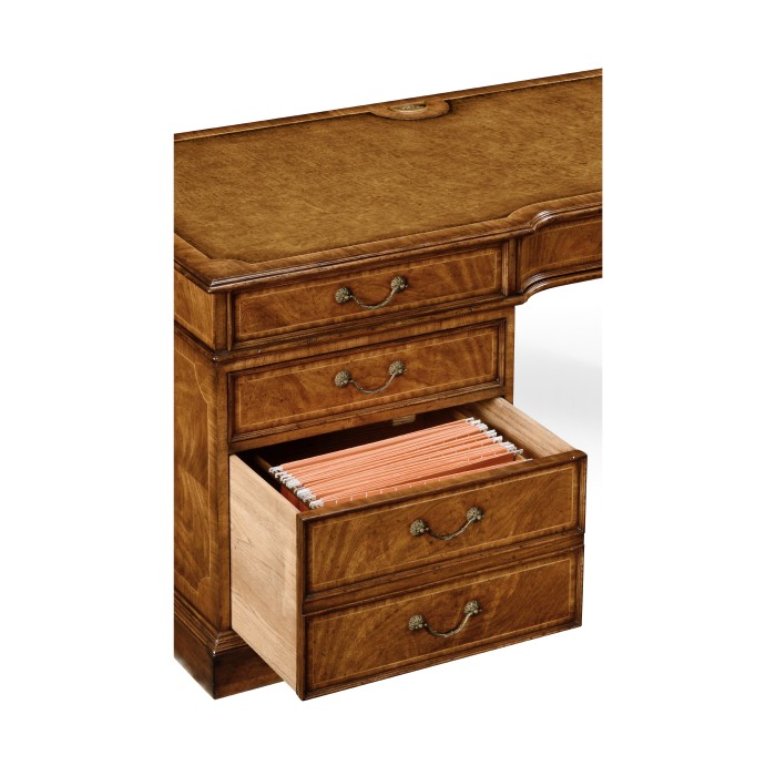 Crotch walnut compact single pedestal desk