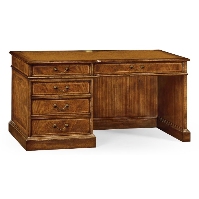 Crotch walnut compact single pedestal desk