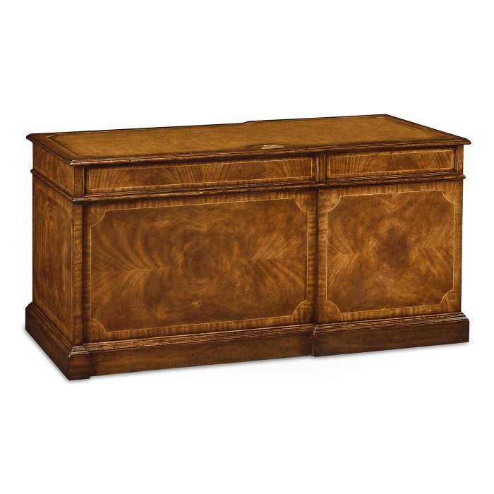 Crotch walnut compact single pedestal desk