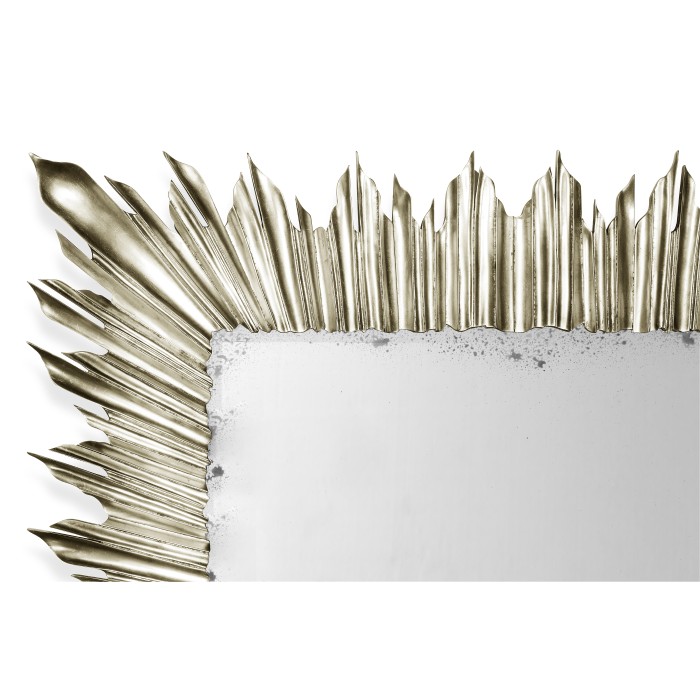 Silvered rectangular sunburst mirror