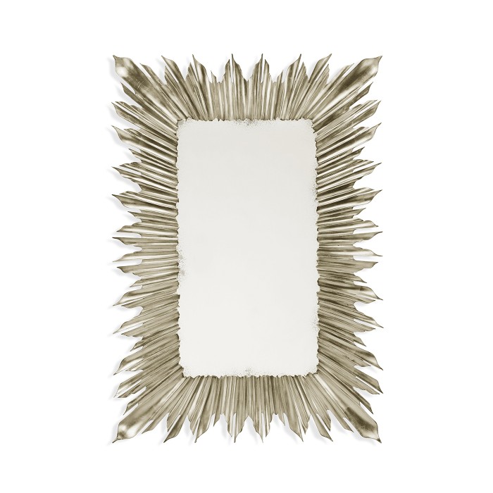 Silvered rectangular sunburst mirror