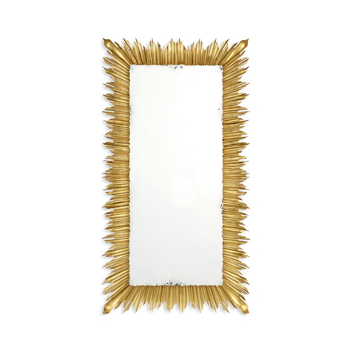 Gilded floor standing rectangular sunburst mirror