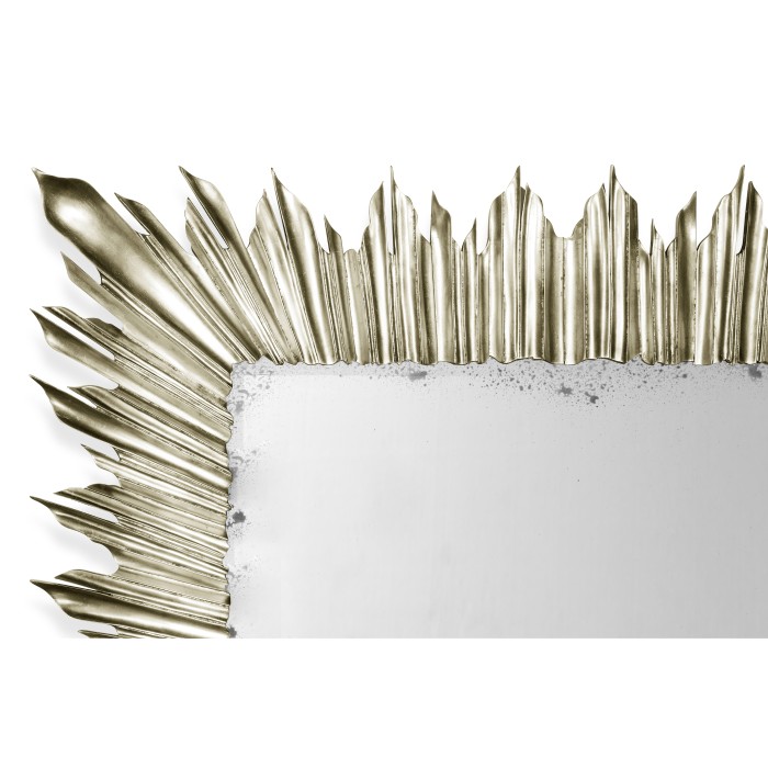 Silvered floor standing rectangular sunburst mirror
