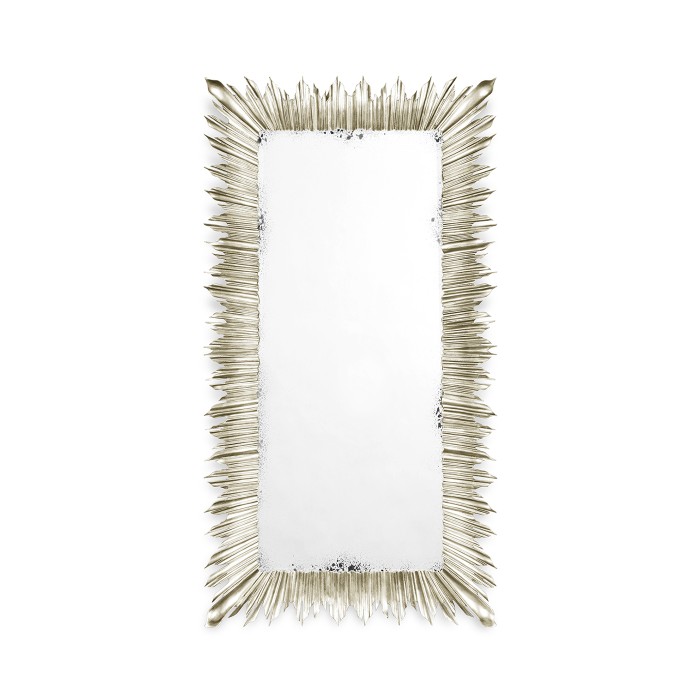 Silvered floor standing rectangular sunburst mirror