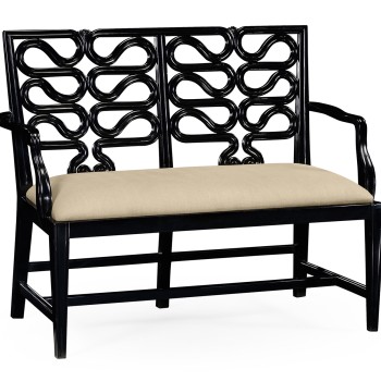 Black painted serpentine open back bench