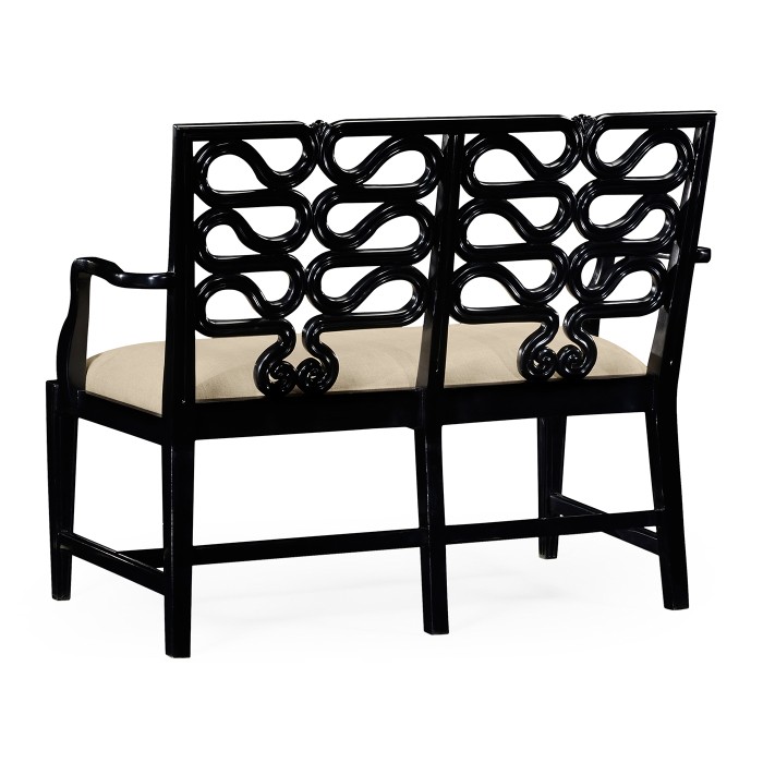 Black painted serpentine open back bench