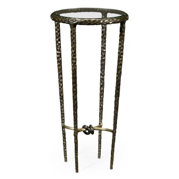 Bronze finish hammered iron circular wine table