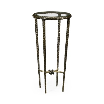 Bronze finish hammered iron circular wine table
