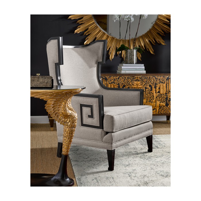 Greek Key Design Biedermeier Black Arm Chair